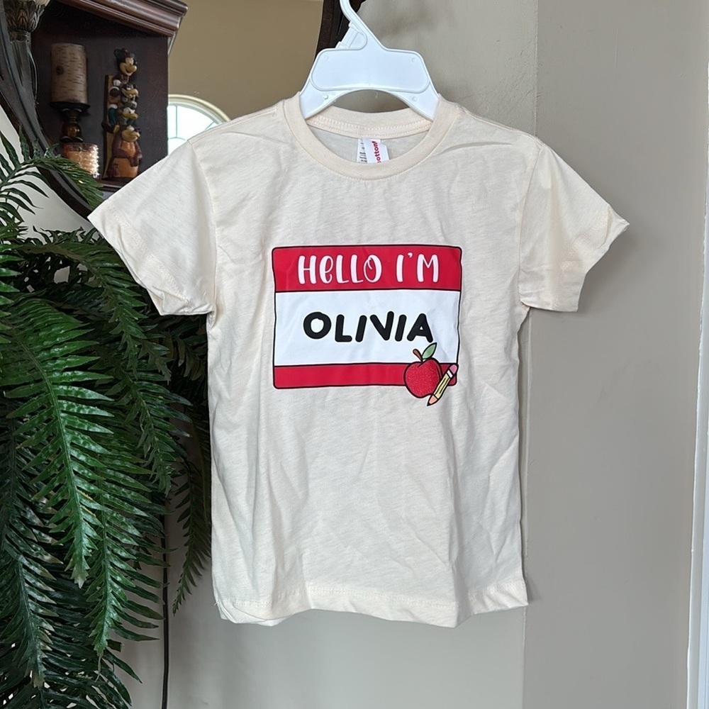 Brand New Hello I’m Olivia 100% Cotton Cream Short Sleeved Girls T-Shirt